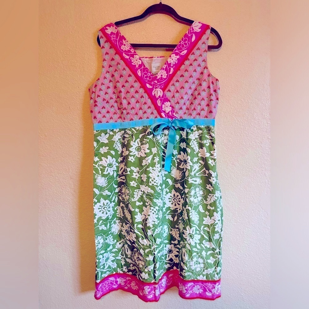 Garnet Hill Pink, Green & Turquoise Floral Sleeveless Dress